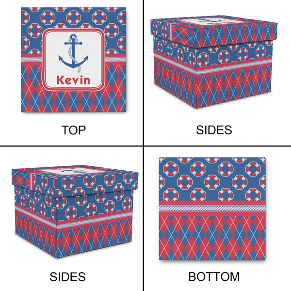Buoy & Argyle Print Gift Boxes with Lid - Canvas Wrapped - Large - Approval
