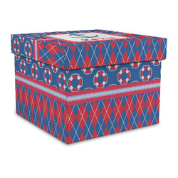 Buoy & Argyle Print Gift Box with Lid - Canvas Wrapped - Large (Personalized)