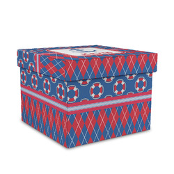 Buoy & Argyle Print Gift Box with Lid - Canvas Wrapped - Medium (Personalized)