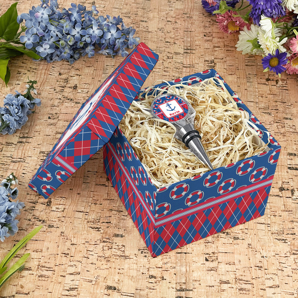 Buoy & Argyle Print Gift Boxes with Lid - Canvas Wrapped - Medium - In Context