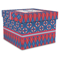 Buoy & Argyle Print Gift Box with Lid - Canvas Wrapped - X-Large (Personalized)