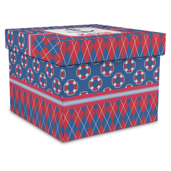 Custom Buoy & Argyle Print Gift Box with Lid - Canvas Wrapped - X-Large (Personalized)