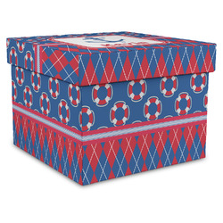 Buoy & Argyle Print Gift Box with Lid - Canvas Wrapped - XX-Large (Personalized)