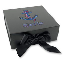 Buoy & Argyle Print Gift Box with Magnetic Lid - Black (Personalized)