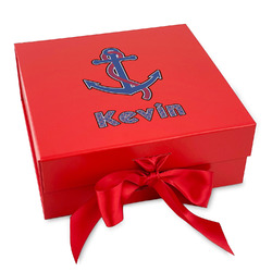 Buoy & Argyle Print Gift Box with Magnetic Lid - Red (Personalized)
