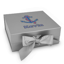 Buoy & Argyle Print Gift Box with Magnetic Lid - Silver (Personalized)