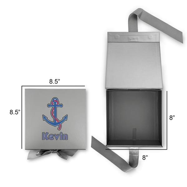 Buoy & Argyle Print Gift Boxes with Magnetic Lid - Silver - Open & Closed