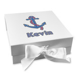 Buoy & Argyle Print Gift Box with Magnetic Lid - White (Personalized)