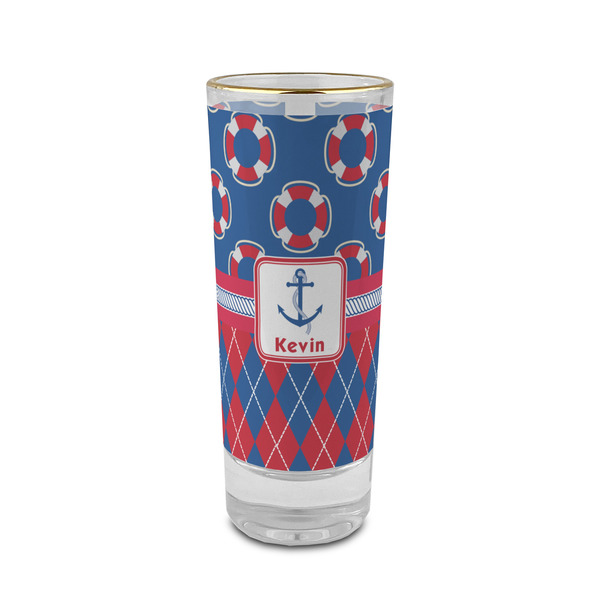 Custom Buoy & Argyle Print 2 oz Shot Glass - Glass with Gold Rim (Personalized)