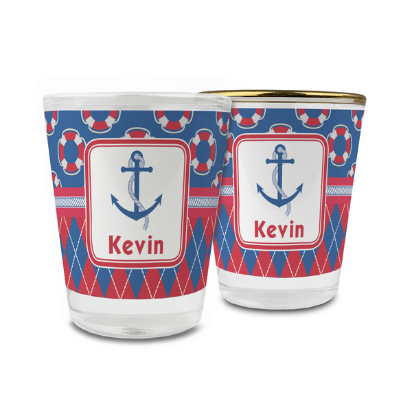 Custom Buoy & Argyle Print Glass Shot Glass - 1.5 oz (Personalized)