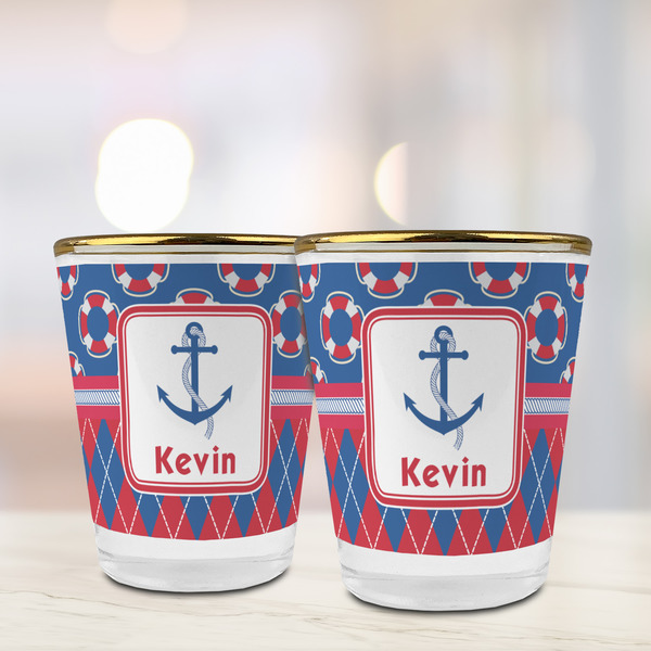 Buoy & Argyle Print Glass Shot Glass - with gold rim - LIFESTYLE