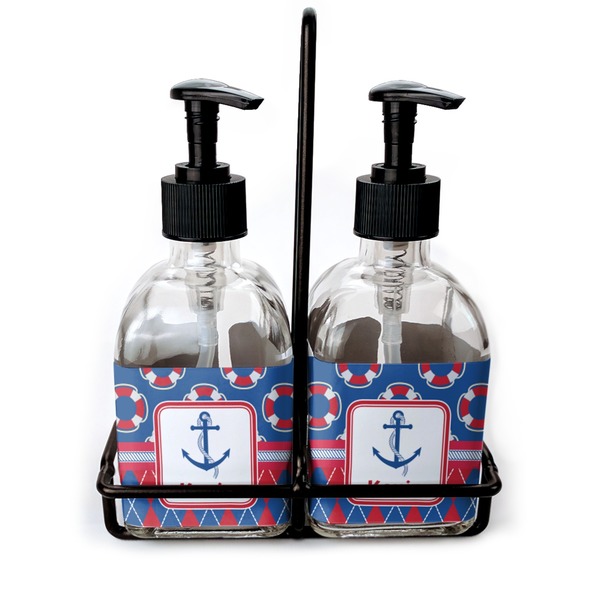Custom Buoy & Argyle Print Glass Soap & Lotion Bottle Set (Personalized)