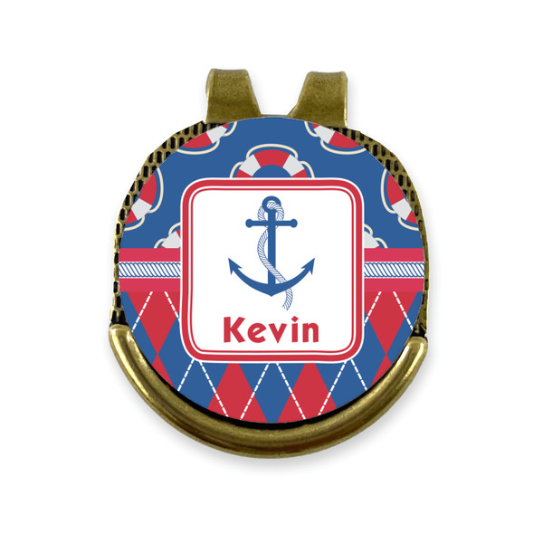 Custom Buoy & Argyle Print Golf Ball Marker - Hat Clip - Gold