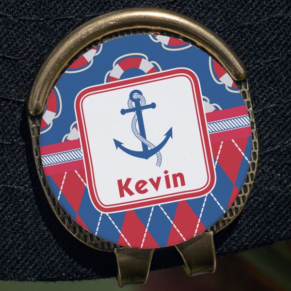 Buoy & Argyle Print Golf Ball Marker Hat Clip - Gold - Close Up