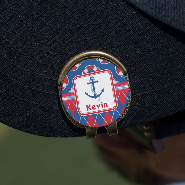 Buoy & Argyle Print Golf Ball Marker Hat Clip - Gold - On Hat