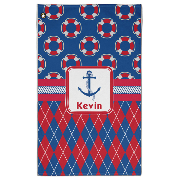 Custom Buoy & Argyle Print Golf Towel - Poly-Cotton Blend - Large w/ Name or Text