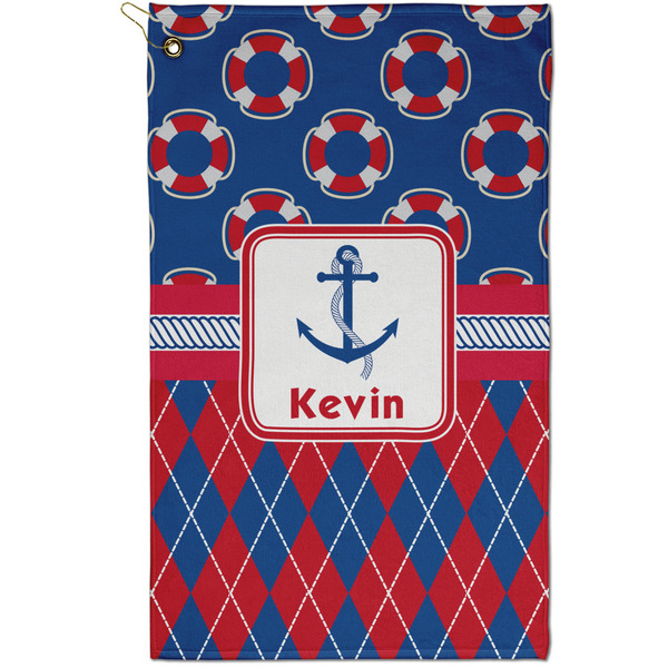 Custom Buoy & Argyle Print Golf Towel - Poly-Cotton Blend - Small w/ Name or Text