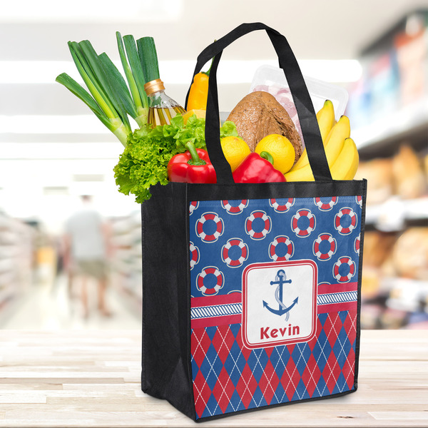 Buoy & Argyle Print Grocery Bag - LIFESTYLE