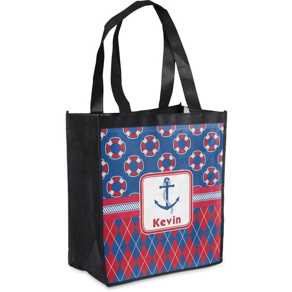 Custom Buoy & Argyle Print Grocery Bag (Personalized)