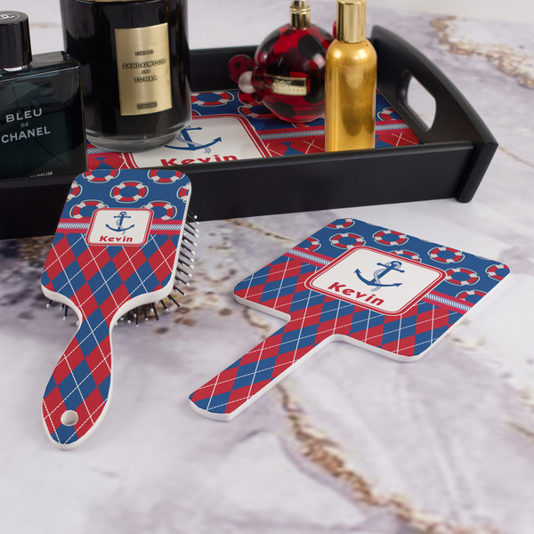 Buoy & Argyle Print Hair Brush and Hand Mirror - Bathroom Scene