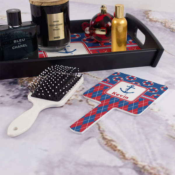 Buoy & Argyle Print Hand Mirror - With Hair Brush