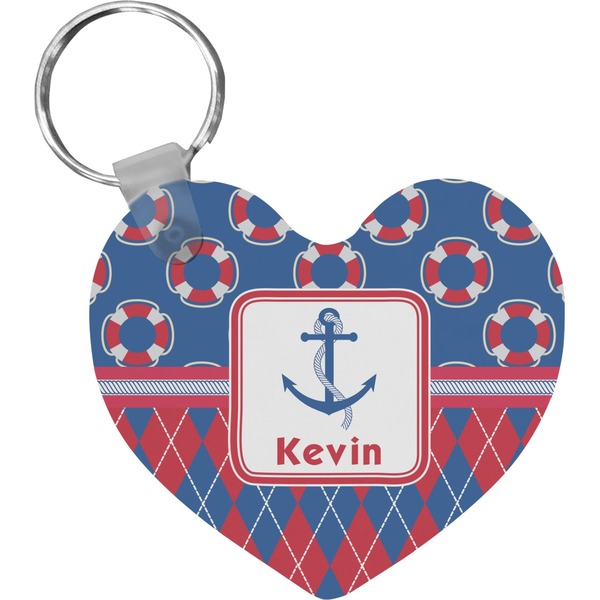 Custom Buoy & Argyle Print Heart Plastic Keychain w/ Name or Text