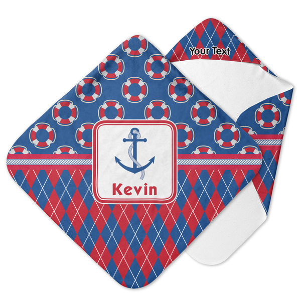 Custom Buoy & Argyle Print Hooded Baby Towel (Personalized)