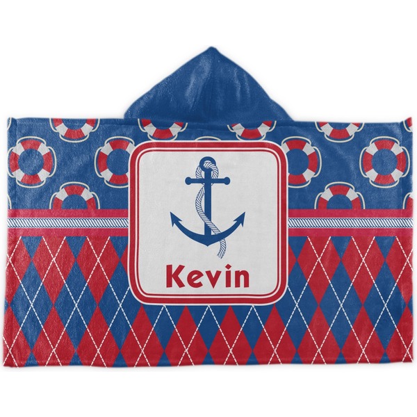 Custom Buoy & Argyle Print Kids Hooded Towel (Personalized)