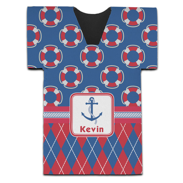 Custom Buoy & Argyle Print Jersey Bottle Cooler (Personalized)