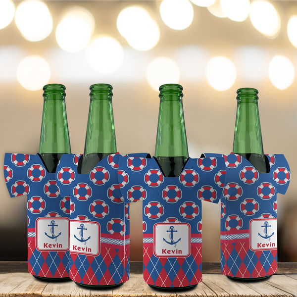 Buoy & Argyle Print Jersey Bottle Cooler - Set of 4 - LIFESTYLE