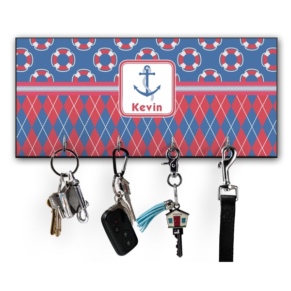 Custom Buoy & Argyle Print Key Hanger w/ 4 Hooks w/ Graphics and Text
