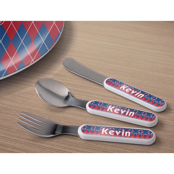 Buoy & Argyle Print Kids Flatware w/ Plate