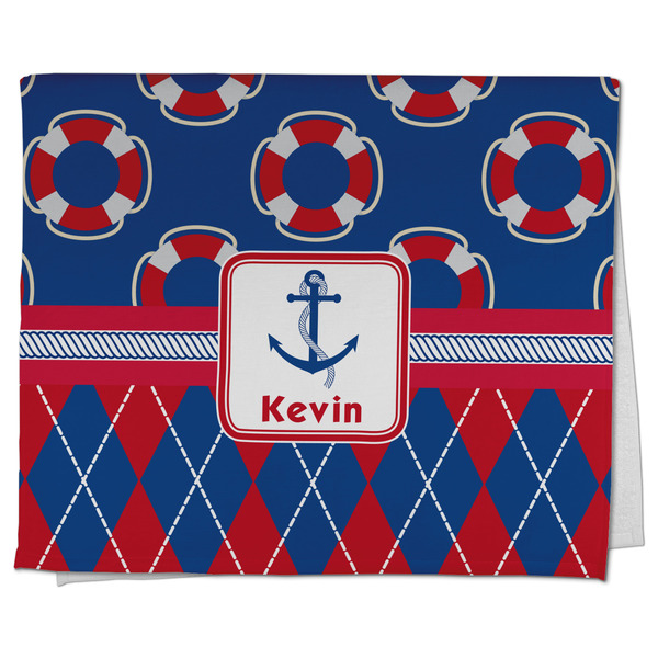 Custom Buoy & Argyle Print Kitchen Towel - Poly Cotton w/ Name or Text