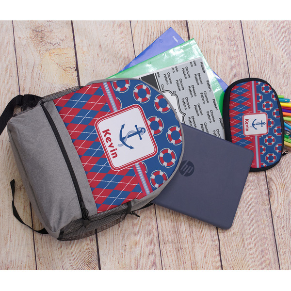 Buoy & Argyle Print Large Backpack - Gray - With Stuff