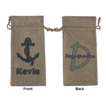 Buoy & Argyle Print Large Burlap Gift Bag - Front & Back (Personalized)