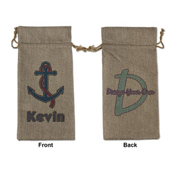 Buoy & Argyle Print Large Burlap Gift Bag - Front & Back (Personalized)
