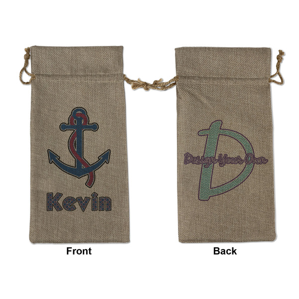 Custom Buoy & Argyle Print Large Burlap Gift Bag - Front & Back (Personalized)