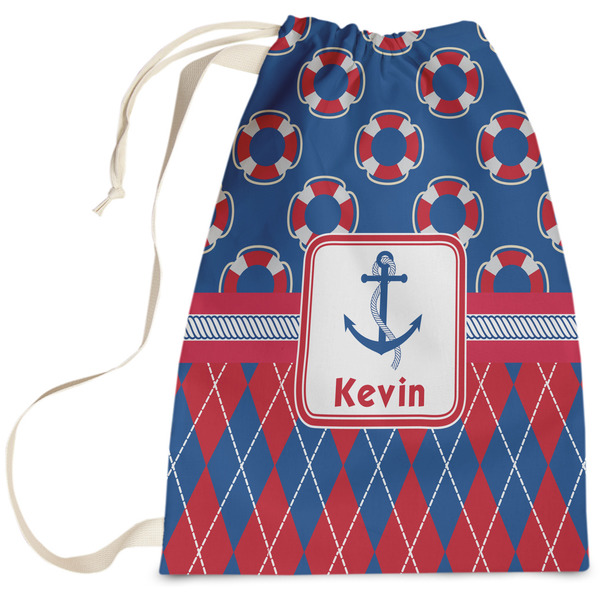 Custom Buoy & Argyle Print Laundry Bag - Large (Personalized)