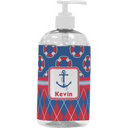 Buoy & Argyle Print Plastic Soap / Lotion Dispenser (16 oz - Large - White) (Personalized)