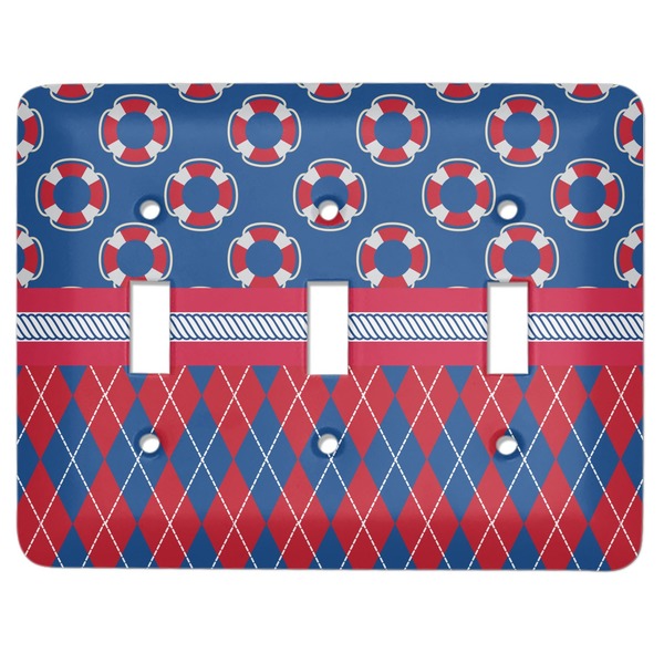 Custom Buoy & Argyle Print Light Switch Cover (3 Toggle Plate)