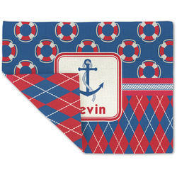 Buoy & Argyle Print Double-Sided Linen Placemat - Single w/ Name or Text
