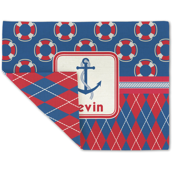 Custom Buoy & Argyle Print Double-Sided Linen Placemat - Single w/ Name or Text