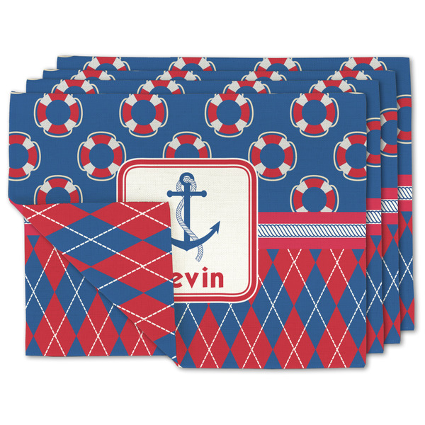Custom Buoy & Argyle Print Linen Placemat w/ Name or Text