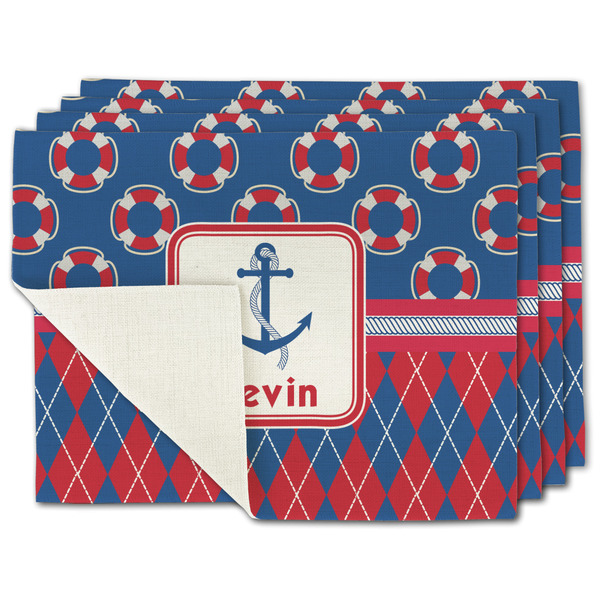 Custom Buoy & Argyle Print Single-Sided Linen Placemat - Set of 4 w/ Name or Text