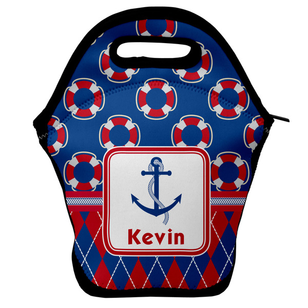 Custom Buoy & Argyle Print Lunch Bag w/ Name or Text