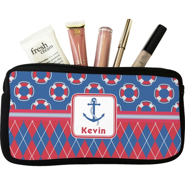 Custom Buoy & Argyle Print Makeup / Cosmetic Bag - Small (Personalized)