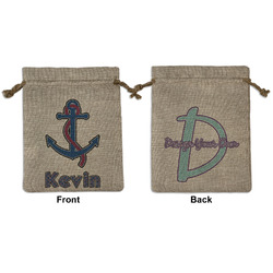 Buoy & Argyle Print Medium Burlap Gift Bag - Front & Back (Personalized)