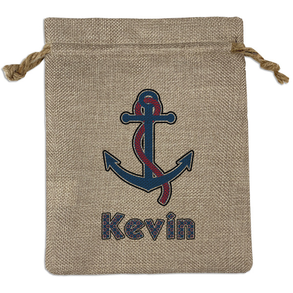 Custom Buoy & Argyle Print Medium Burlap Gift Bag - Front (Personalized)