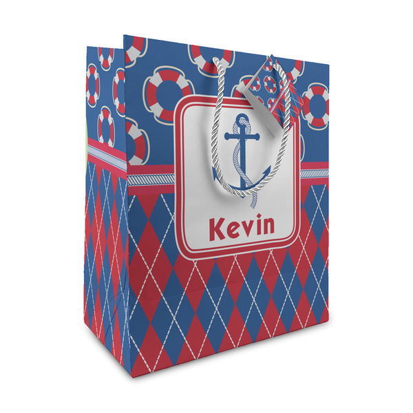 Custom Buoy & Argyle Print Medium Gift Bag (Personalized)