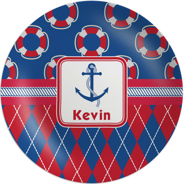 Custom Buoy & Argyle Print Melamine Salad Plate - 8" (Personalized)